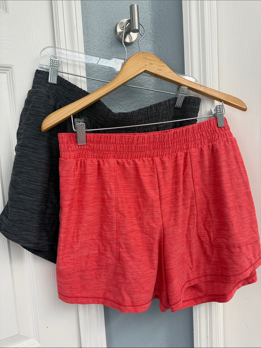 Set of two All In Motion Women's Elastic Waist Shorts - orange & Black size L
